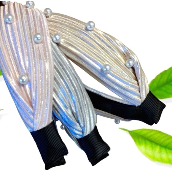 Bow Fancy Set of 3 Pastel Metallic Pearl Embellished Top Knot Headbands NWT - Picture 7 of 13